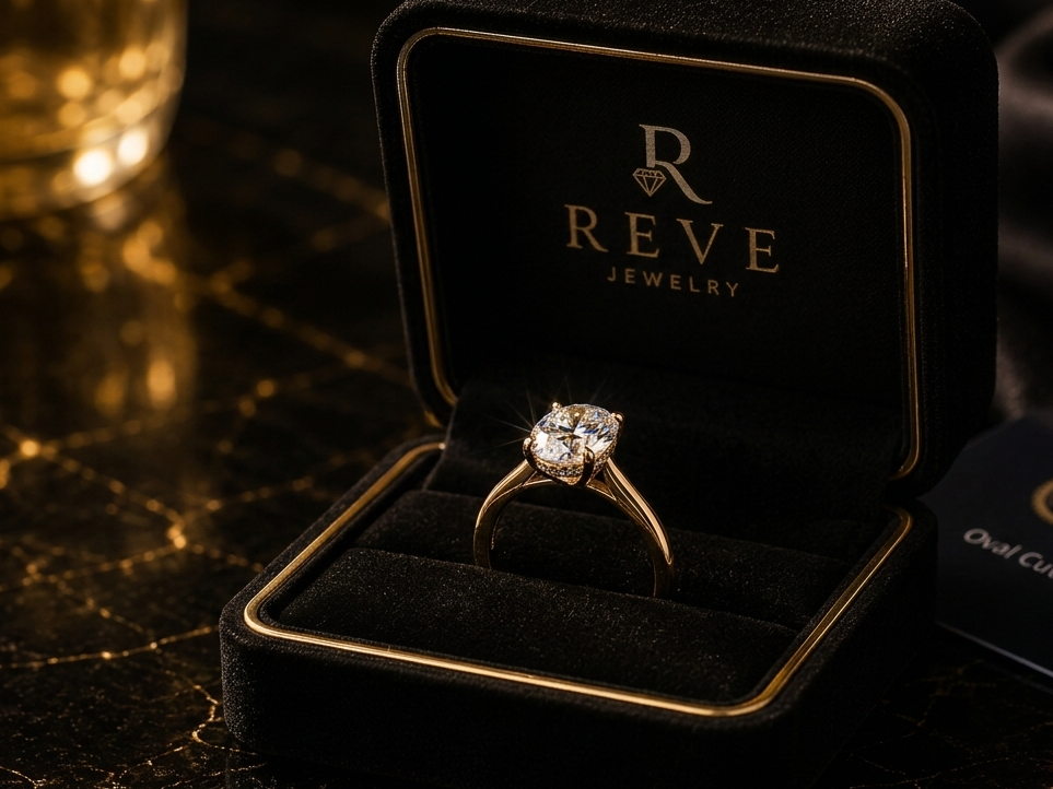 Złoty Pierścionek REVE Oval z Diamentem Laboratoryjnym 1CT