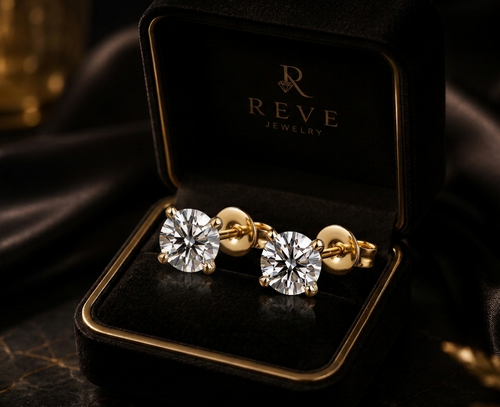 Kolczyki z moissanitem REVE – srebro 925, 18K białe złoto